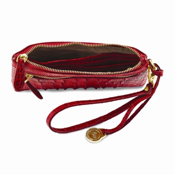 Red Leather Croc Texture RFID Red Clutch purse wrist crossbody hand bag